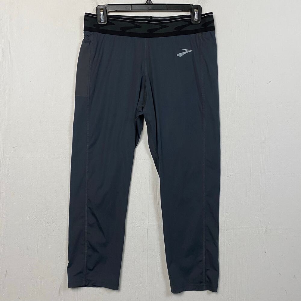 Brooks Gray Running Active Pockets Cropped Legging Pant Size Large